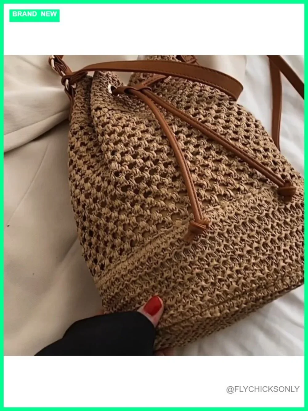 Straw Bucket Bag Summer Woven Crossbody Hobo Handbag Drawstring Purse Beach